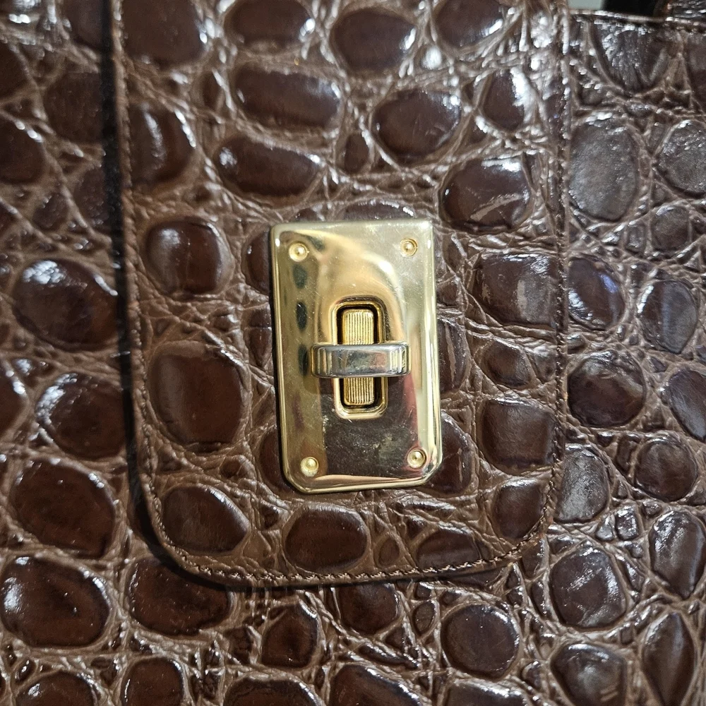 Brown Croc-Embossed Shoulder Bag